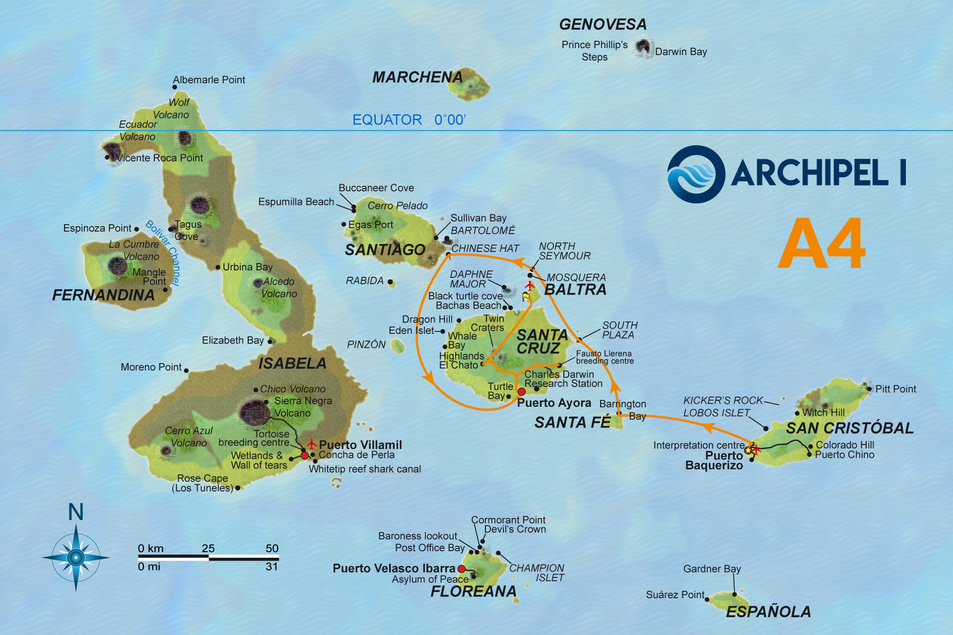 catamaran-archipel-Galapagos-Islands-naturalist-cruise-map