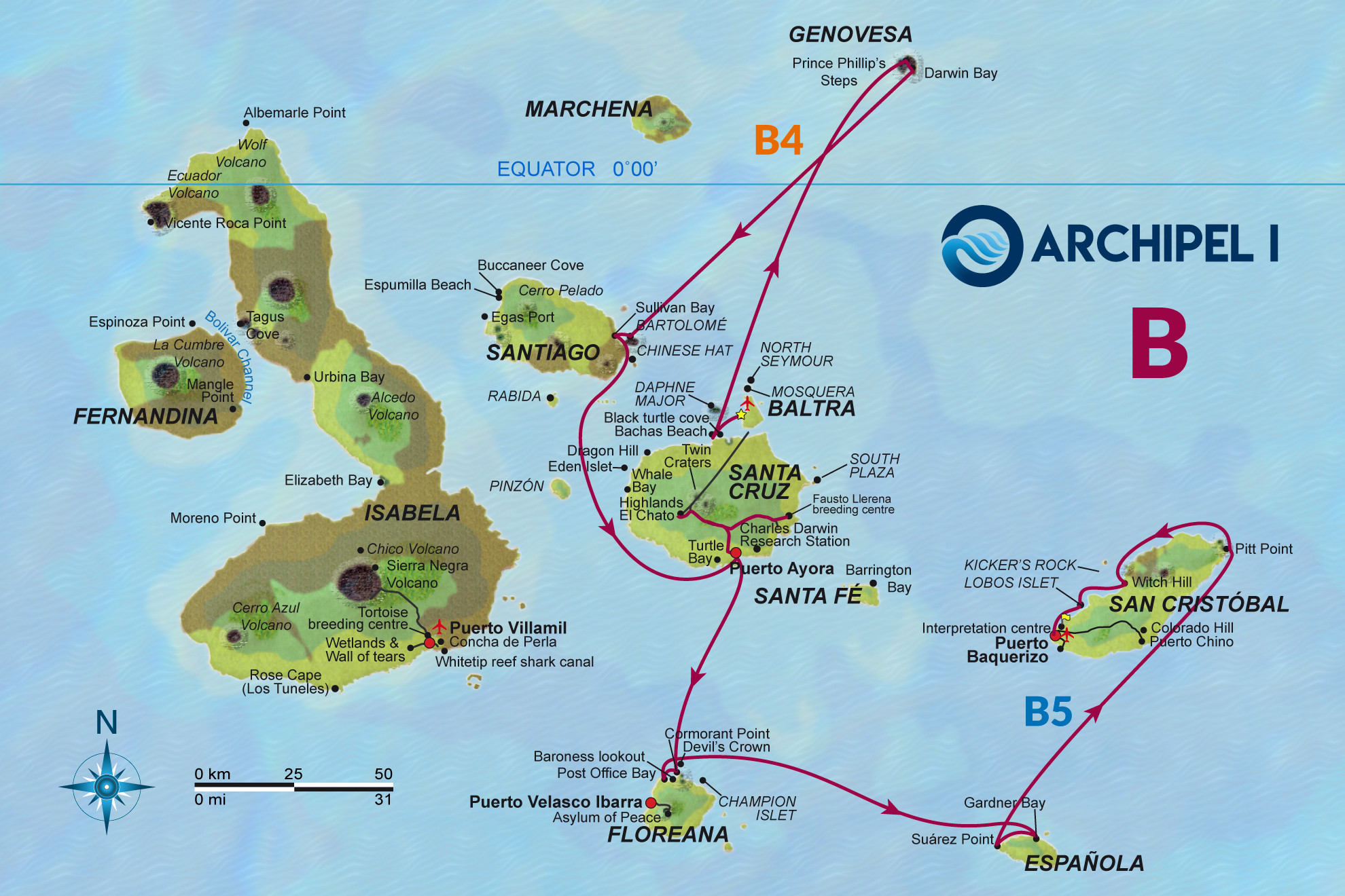 catamaran-archipel-Galapagos-Islands-naturalist-cruise-map